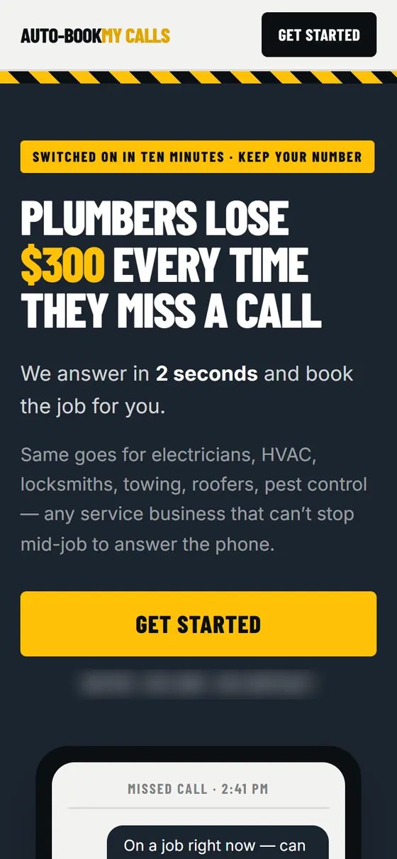 The Auto-Book My Calls site on a phone